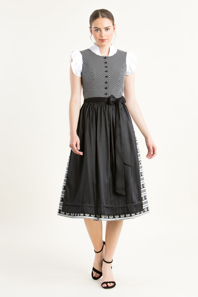 Wenger 'Laetizia' High-Necked Dirndl in Classic Black & White