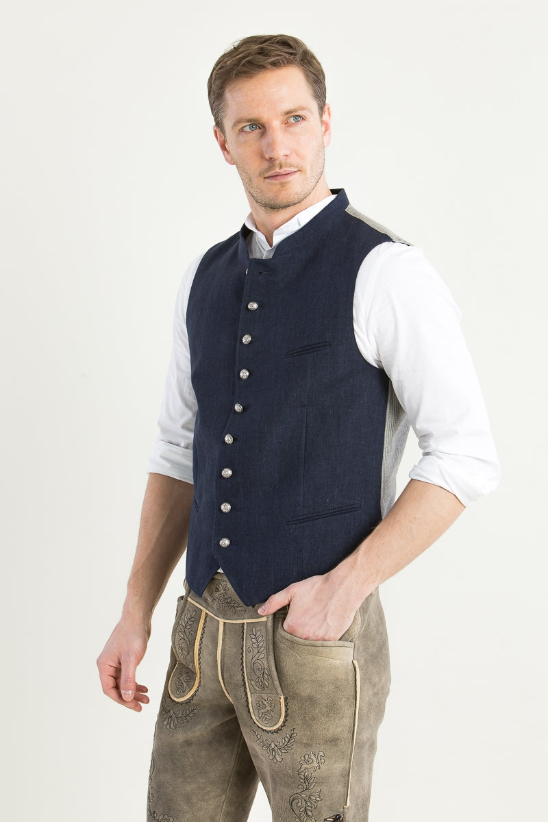 Grasegger 'Aurach' 100% Linen Vest in Classic Blue