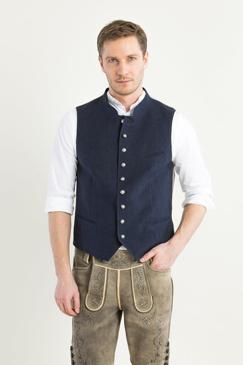 Grasegger 'Aurach' 100% Linen Vest in Classic Blue