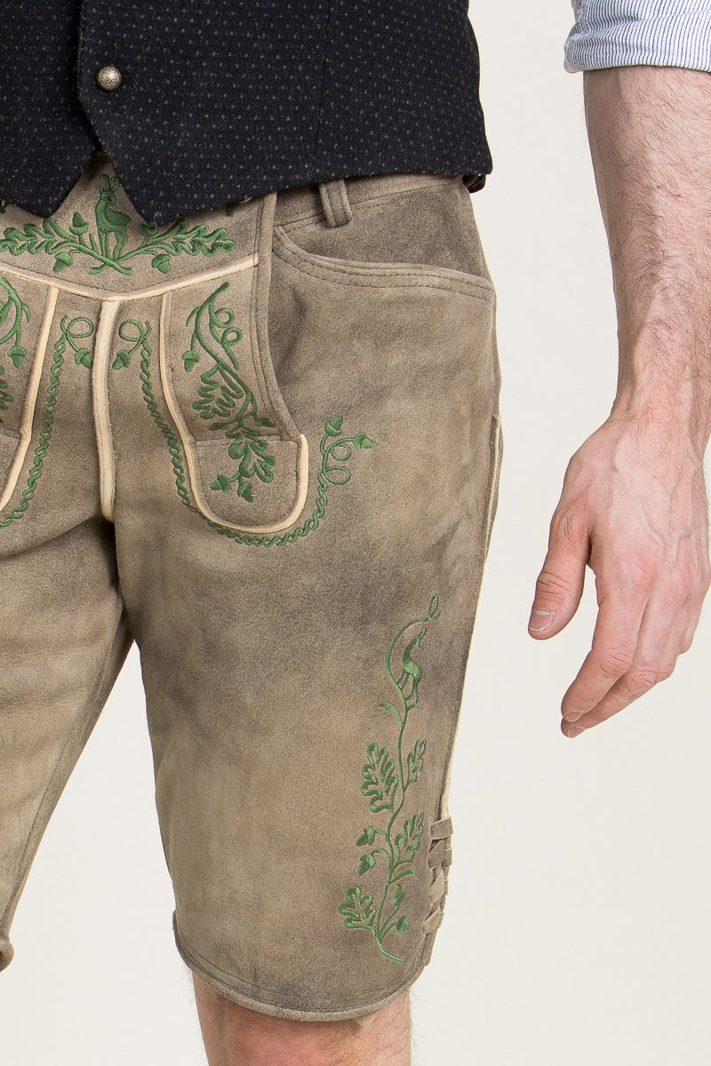 Ostarrichi 'Sepp' Slim-Cut Suede Lederhose in Inka Brown