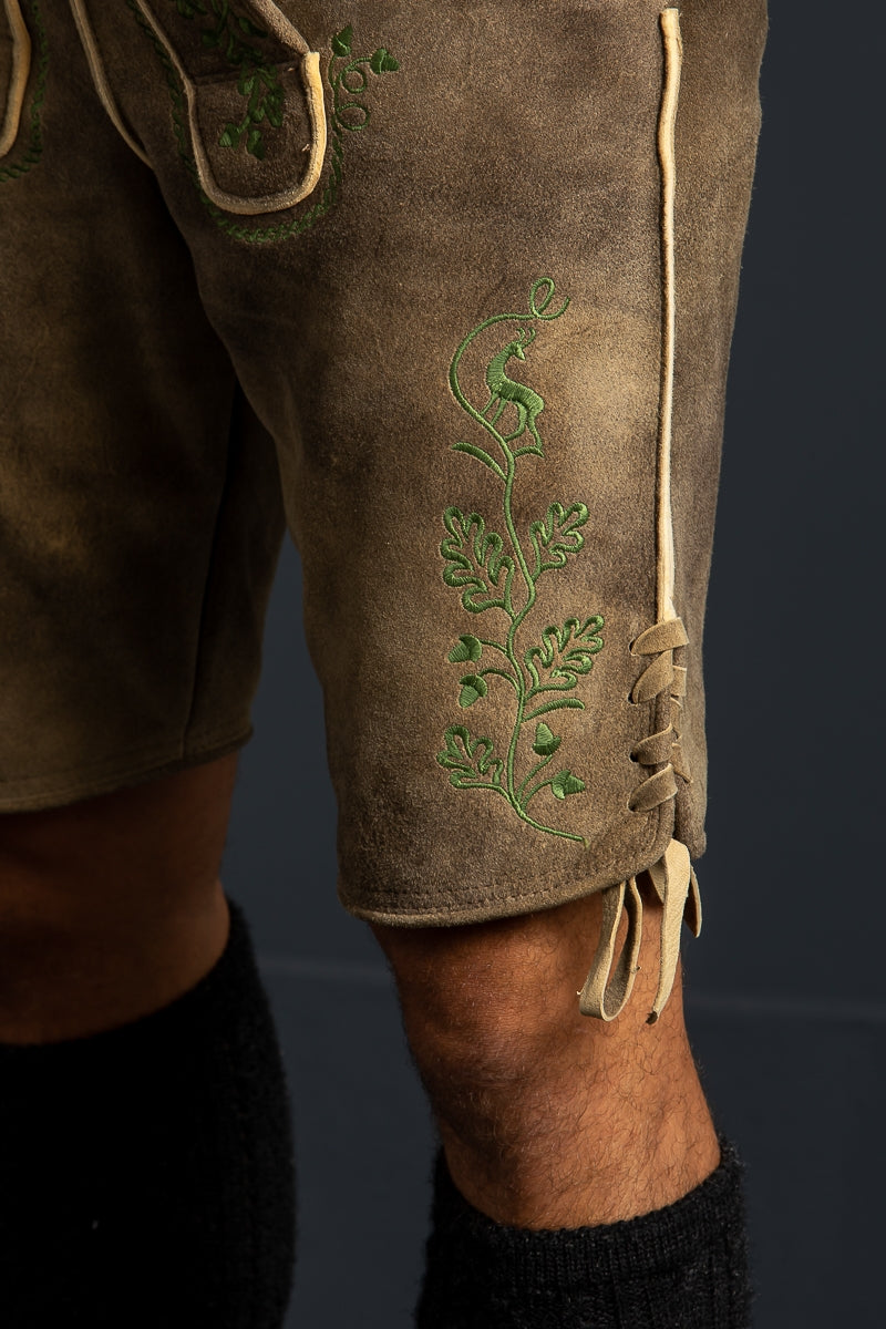 Ostarrichi 'Sepp' Slim-Cut Suede Lederhose in Inka Brown