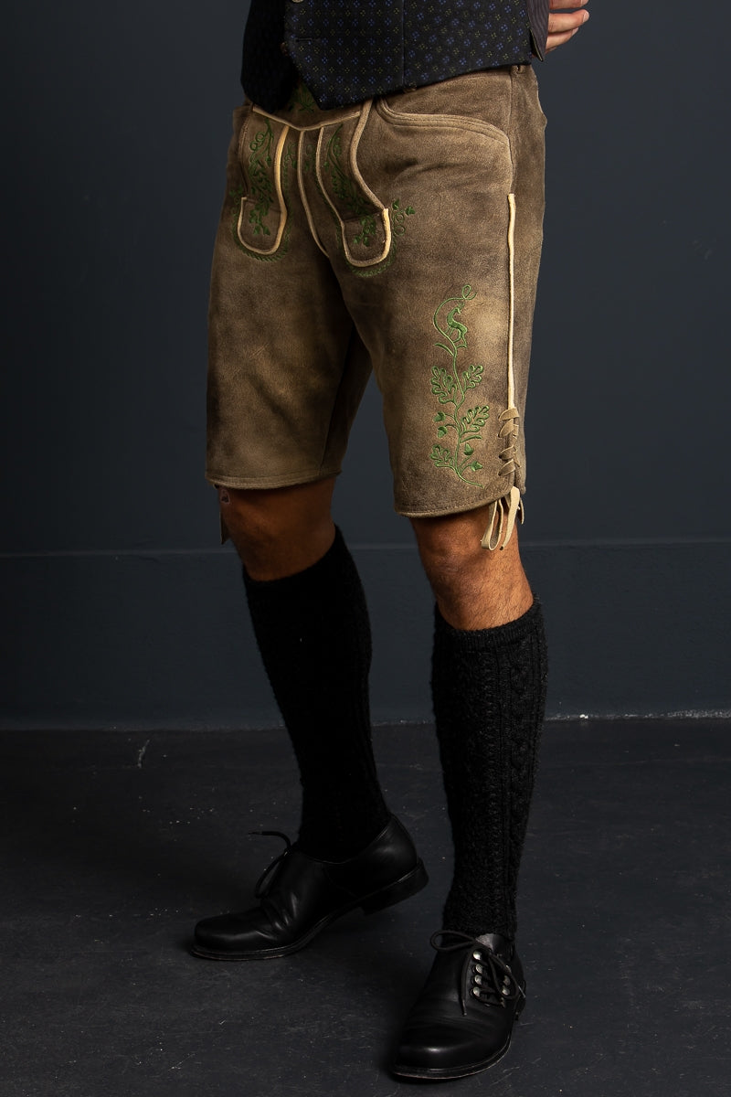 Ostarrichi 'Sepp' Slim-Cut Suede Lederhose in Inka Brown