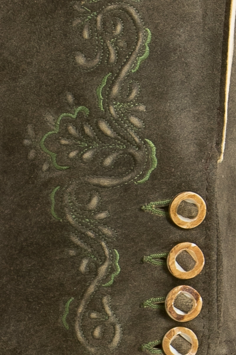 Ostarrichi 'Alois' Suede Lederhose with Green Embroidery