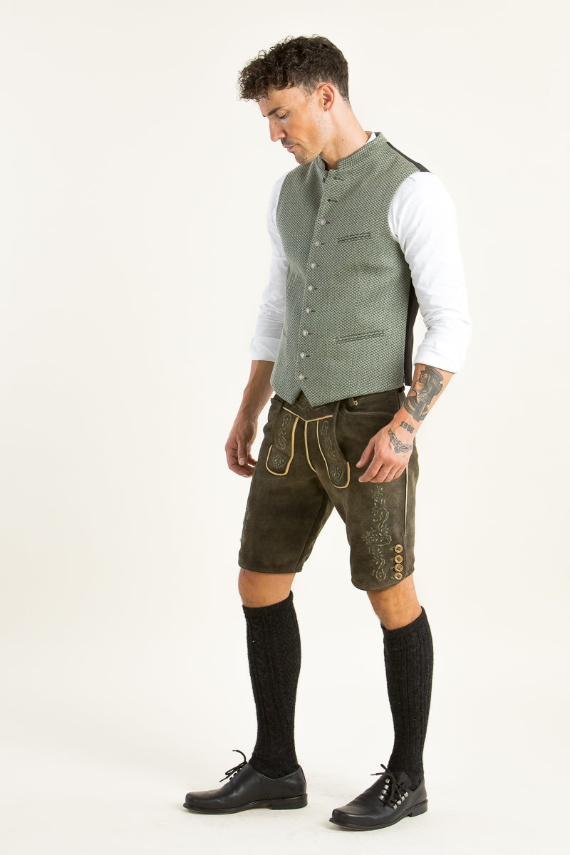 Ostarrichi 'Alois' Suede Lederhose with Green Embroidery