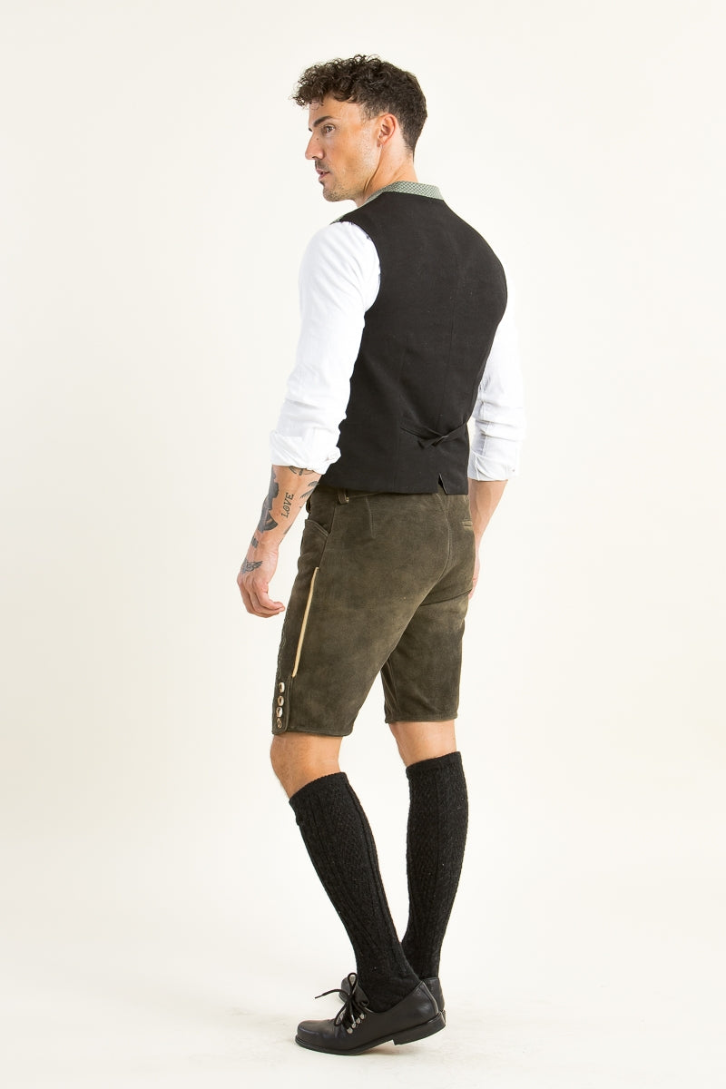 Ostarrichi 'Alois' Suede Lederhose with Green Embroidery