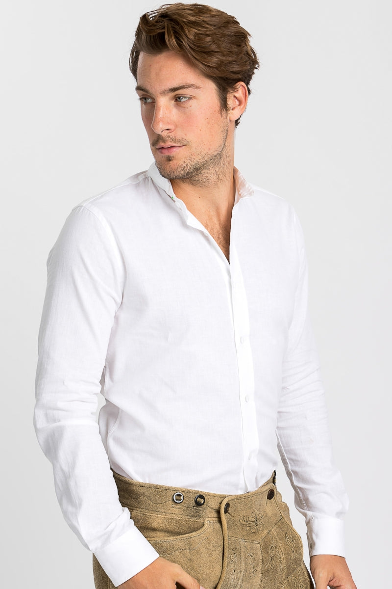 Gottseidank 'Lenz' Slim-Fit Linen-Blend Shirt in White