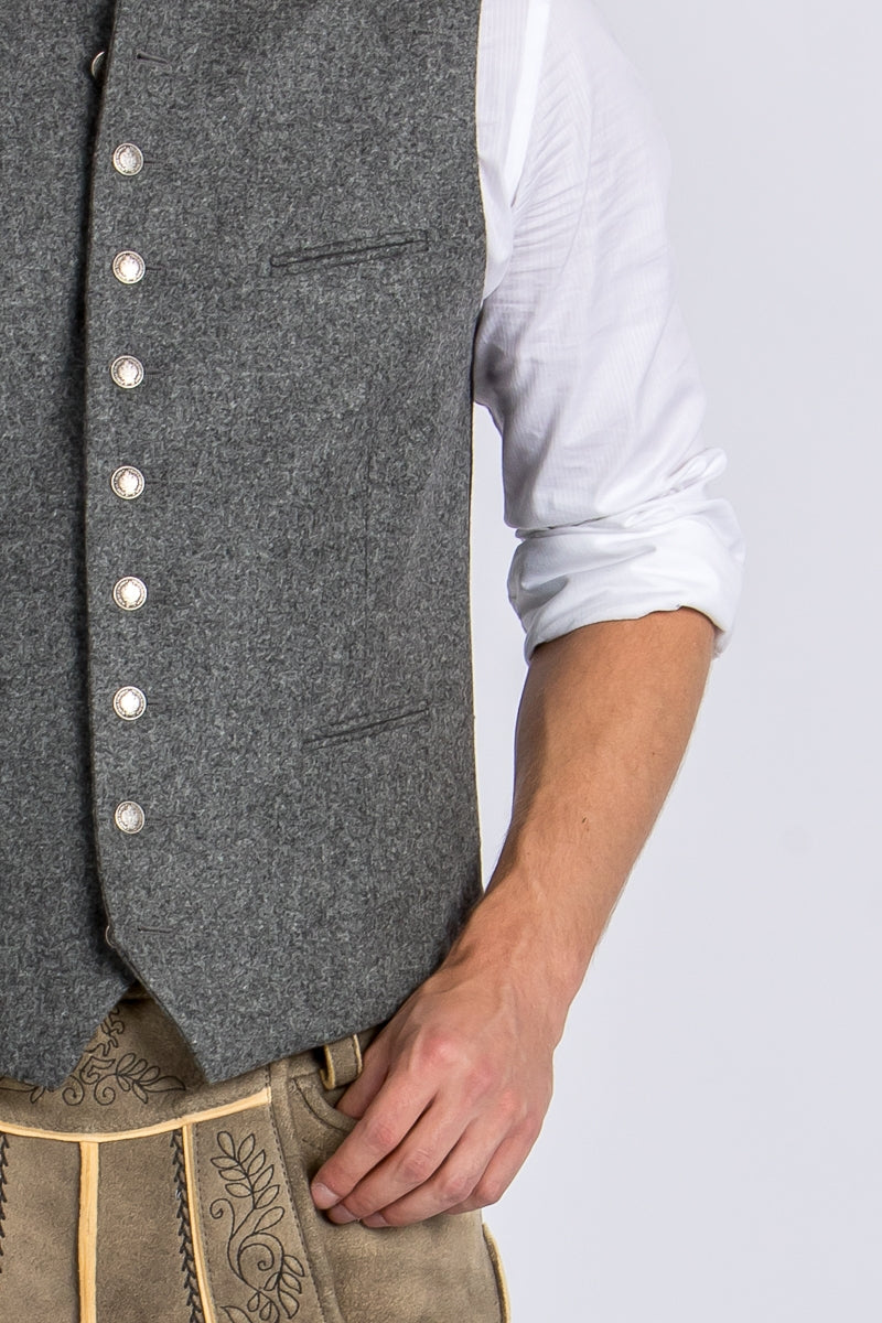 Almliebe 'Da Bazi' Slim-Fit Loden Vest in Medium Grey
