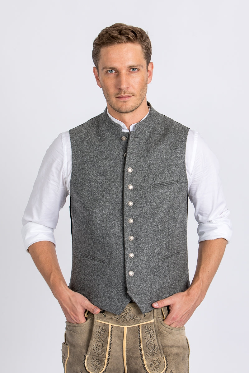Almliebe 'Da Bazi' Slim-Fit Loden Vest in Medium Grey