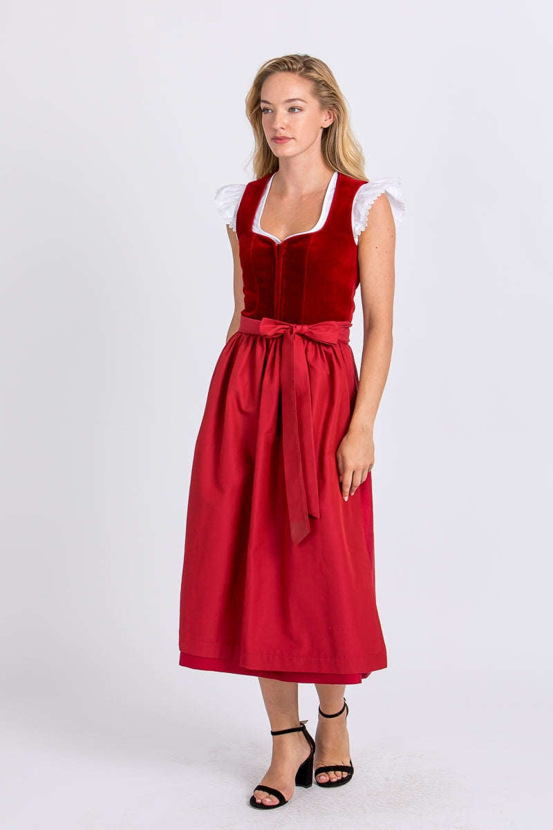 Almliebe 'Christl' Velvet Sweetheart Dirndl in Red
