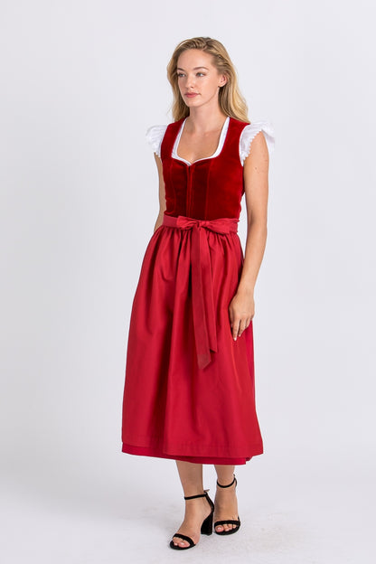 Almliebe 'Christl' Velvet Sweetheart Dirndl in Red