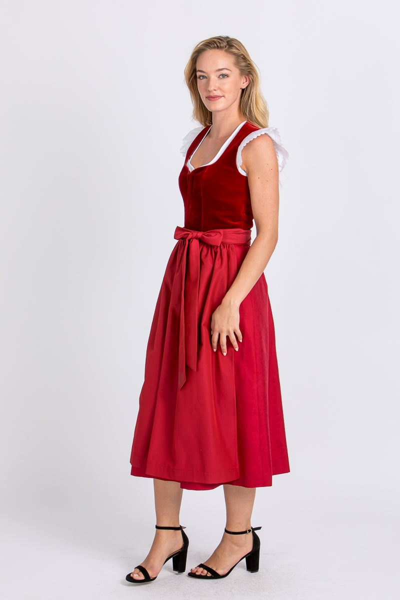 Almliebe 'Christl' Velvet Sweetheart Dirndl in Red