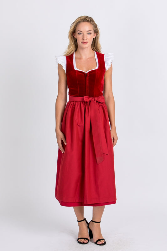 Almliebe 'Christl' Velvet Sweetheart Dirndl in Red