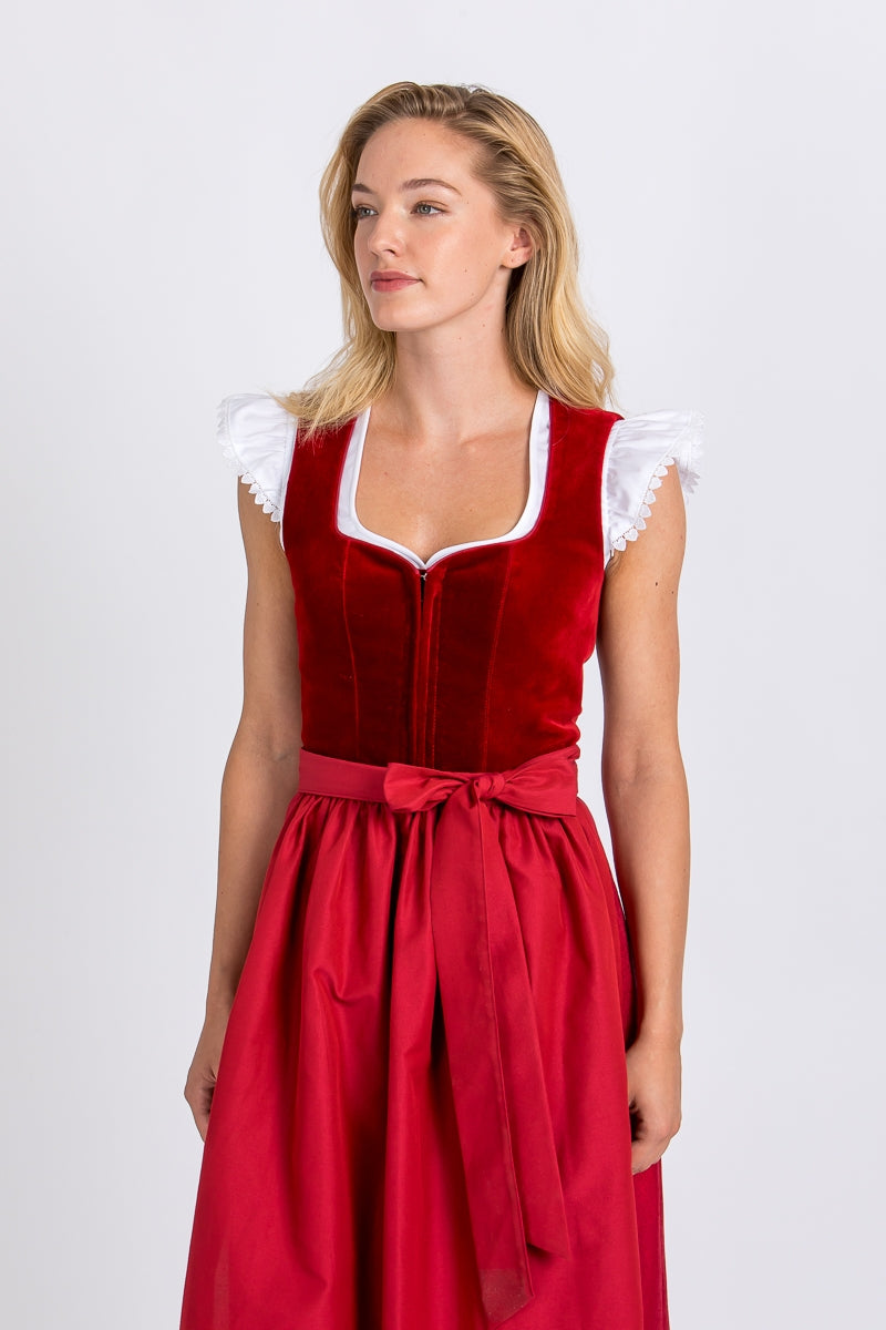 Almliebe 'Christl' Velvet Sweetheart Dirndl in Red