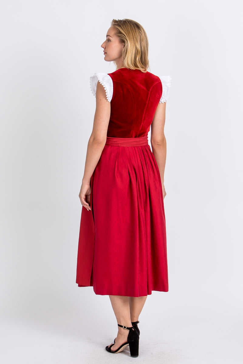 Almliebe 'Christl' Velvet Sweetheart Dirndl in Red