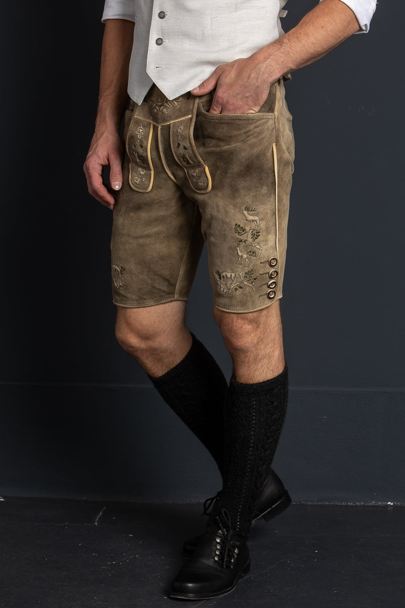 Ostarrichi 'Ursprung' Slim-Cut Suede Lederhose in Oak