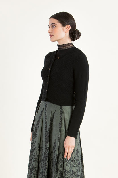 Felicitas 'Clarissa' Wool-Cashmere Cardigan in Black