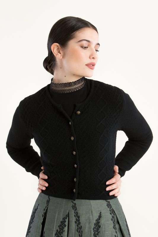 Felicitas 'Clarissa' Wool-Cashmere Cardigan in Black