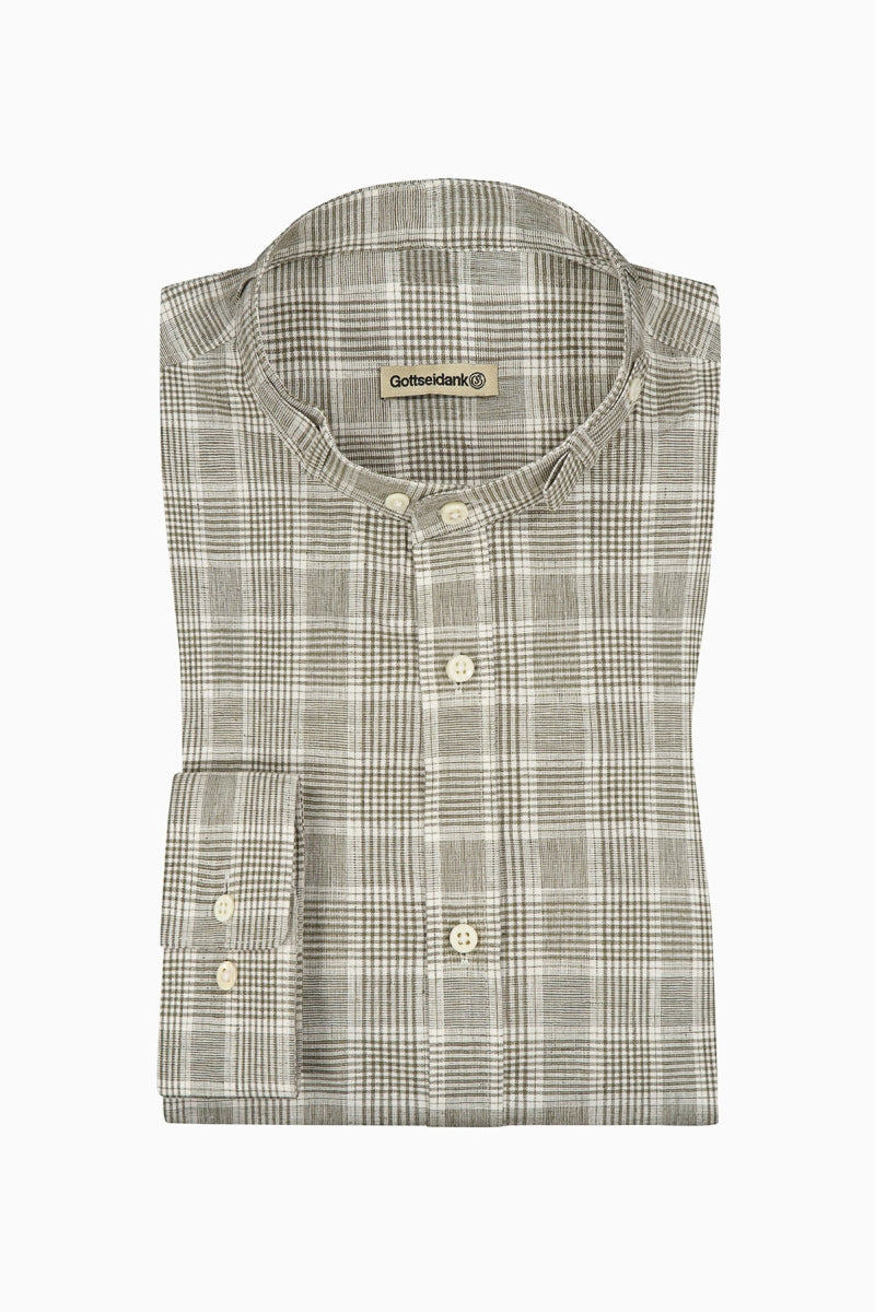Gottseidank 'Lenz' Slim-Fit Check Shirt in Olive Green