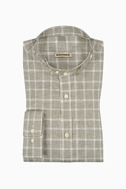 Gottseidank 'Lenz' Slim-Fit Check Shirt in Olive Green
