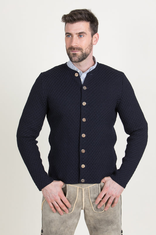 Gottseidank 'Xaver' Waffle-Knit Wool Janker in Ink Blue