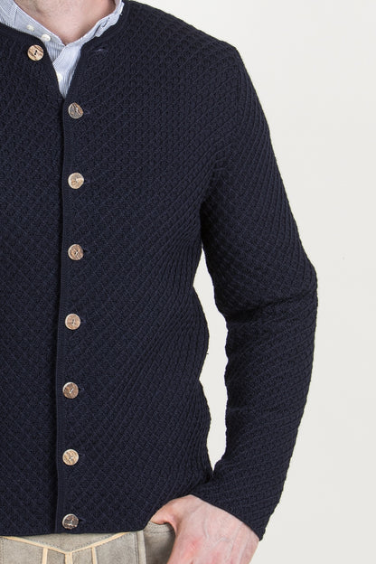 Gottseidank 'Xaver' Waffle-Knit Wool Janker in Ink Blue