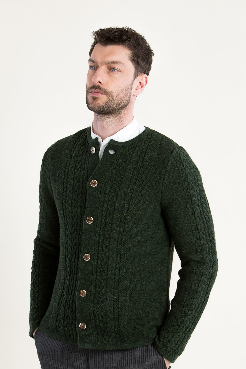 Grasegger Cable-Knit Merino Wool Janker in Fir Green