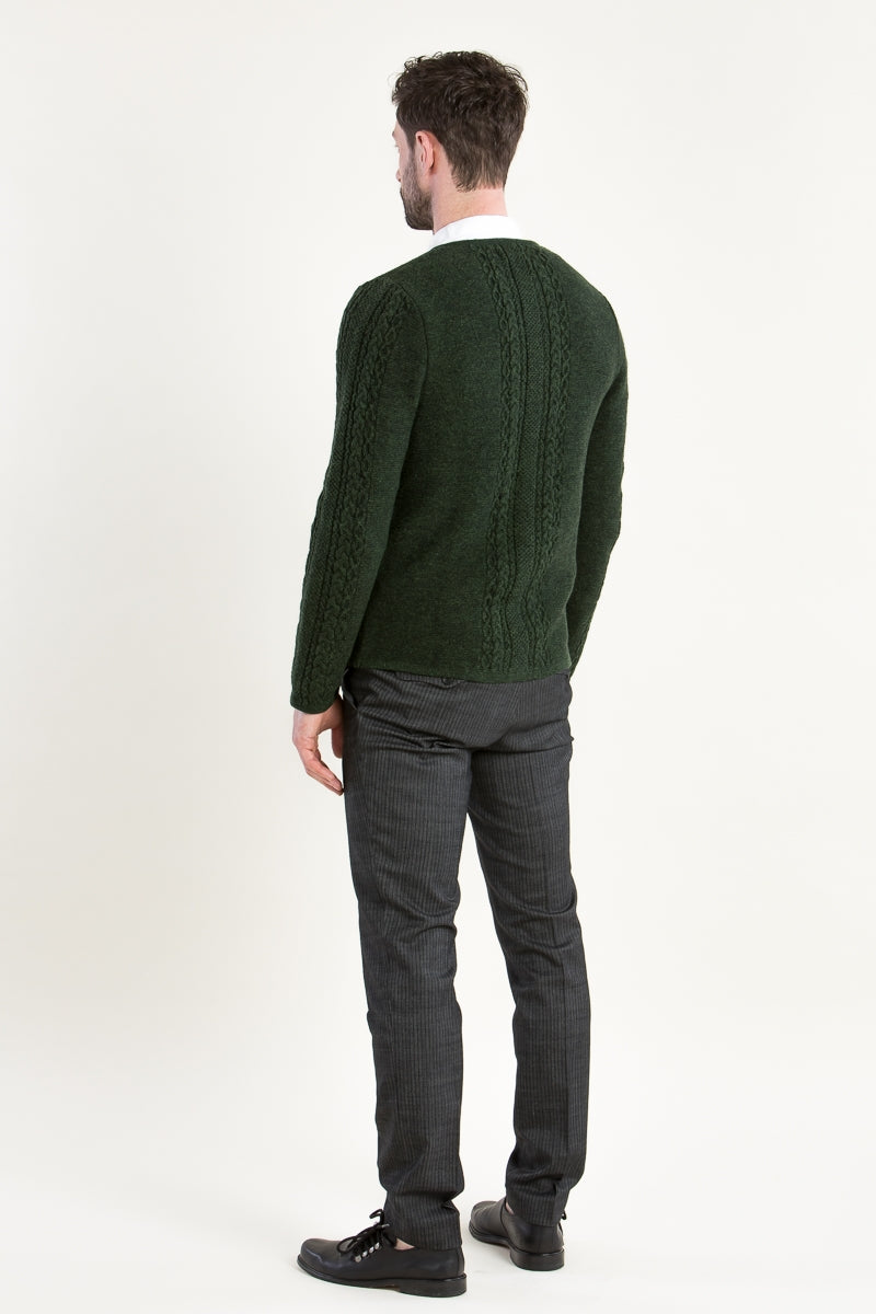 Grasegger Cable-Knit Merino Wool Janker in Fir Green