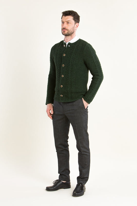 Grasegger Cable-Knit Merino Wool Janker in Fir Green