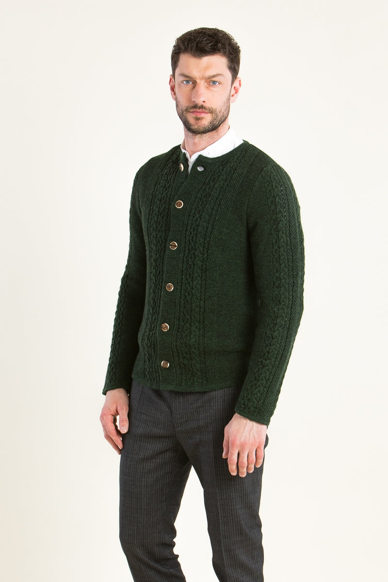 Grasegger Cable-Knit Merino Wool Janker in Fir Green