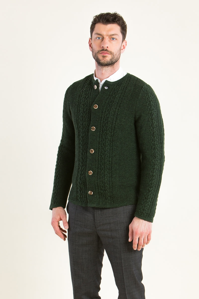 Grasegger Cable-Knit Merino Wool Janker in Fir Green