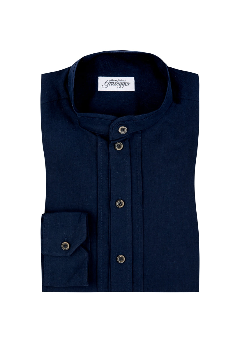 Grasegger 'Kissing' Linen-Blend Trachten Shirt in Dark Blue