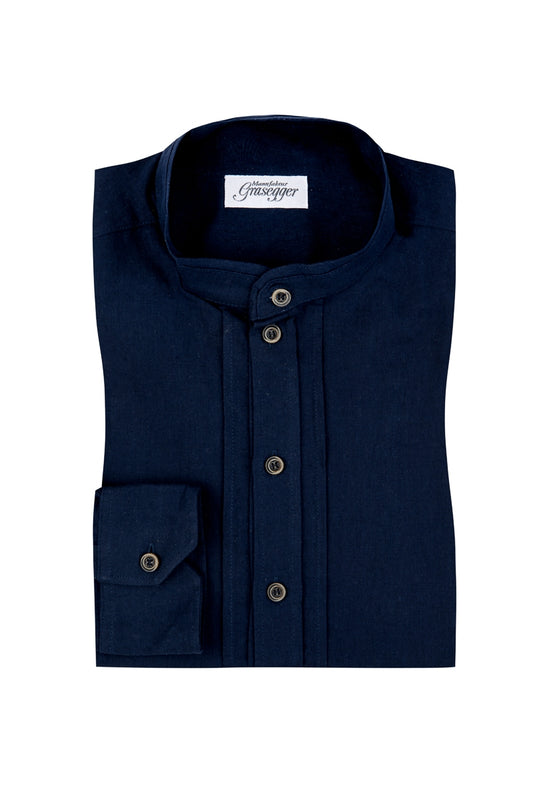 Grasegger 'Kissing' Linen-Blend Trachten Shirt in Dark Blue