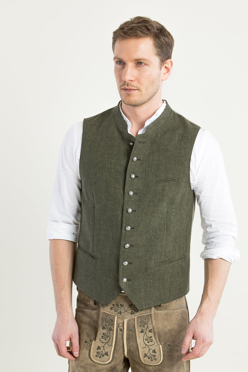 Grasegger 'Aurach' 100% Linen Vest in Green