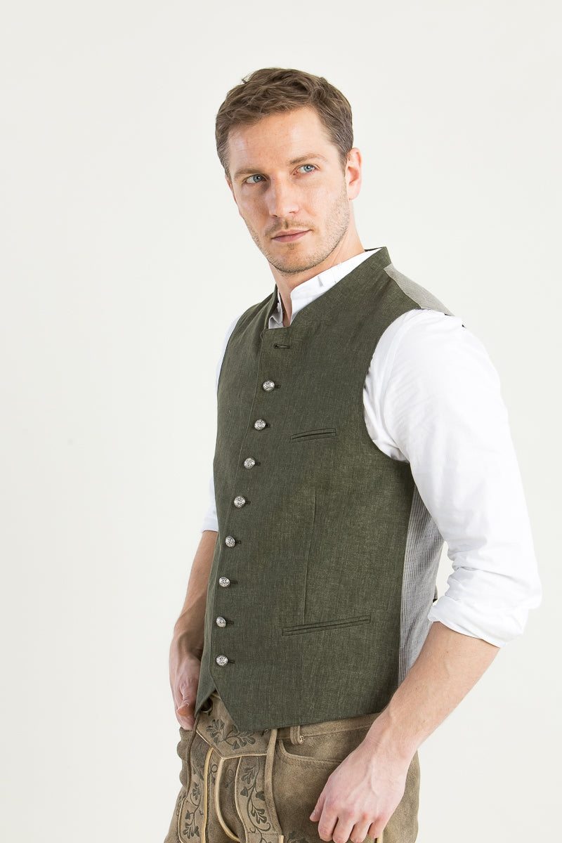 Grasegger 'Aurach' 100% Linen Vest in Green