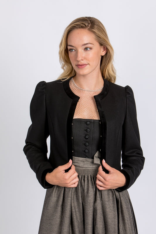 Heimatglück 'Elisabeth' Velvet-Trim Wool Blazer in Black