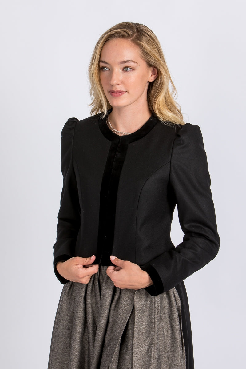 Heimatglück 'Elisabeth' Velvet-Trim Wool Blazer in Black