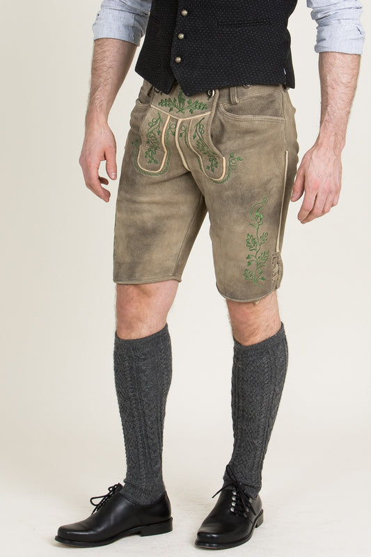 Ostarrichi 'Sepp' Slim-Cut Suede Lederhose in Inka Brown