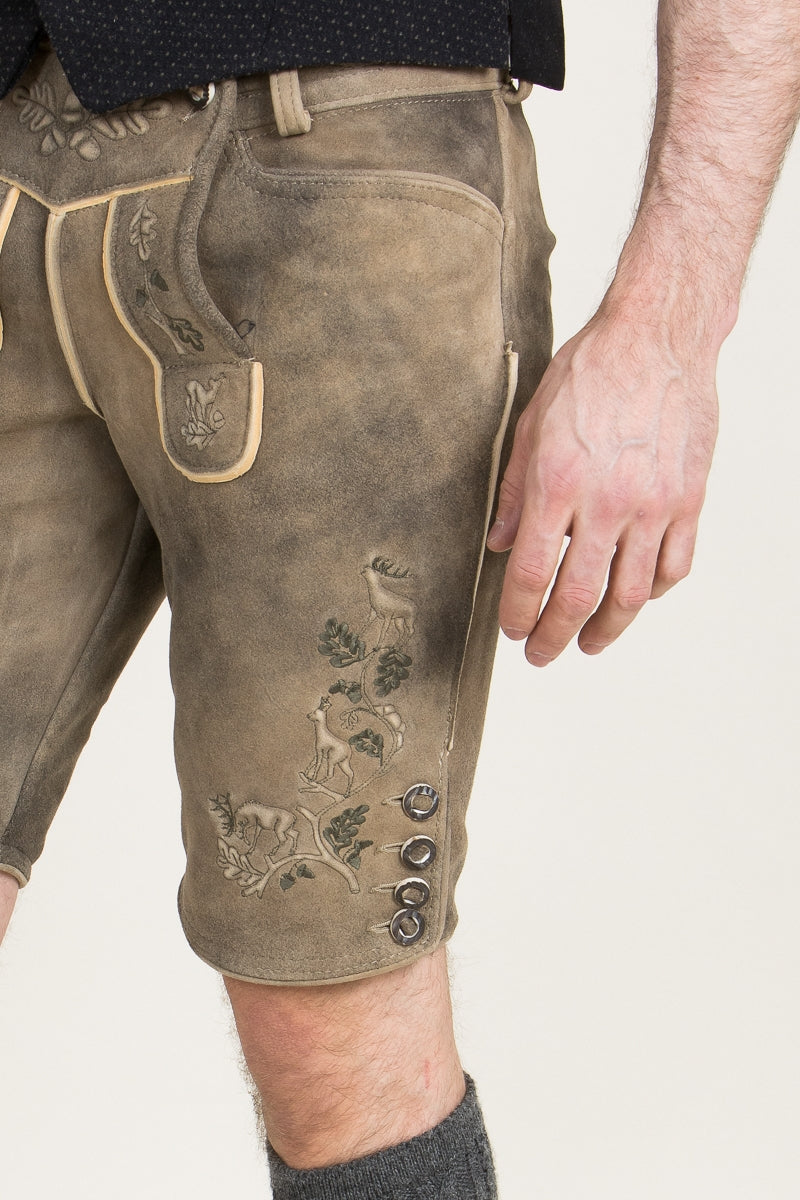 Ostarrichi 'Ursprung' Slim-Cut Suede Lederhose in Oak