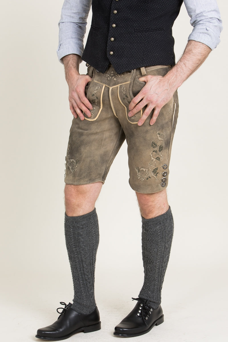 Ostarrichi 'Ursprung' Slim-Cut Suede Lederhose in Oak