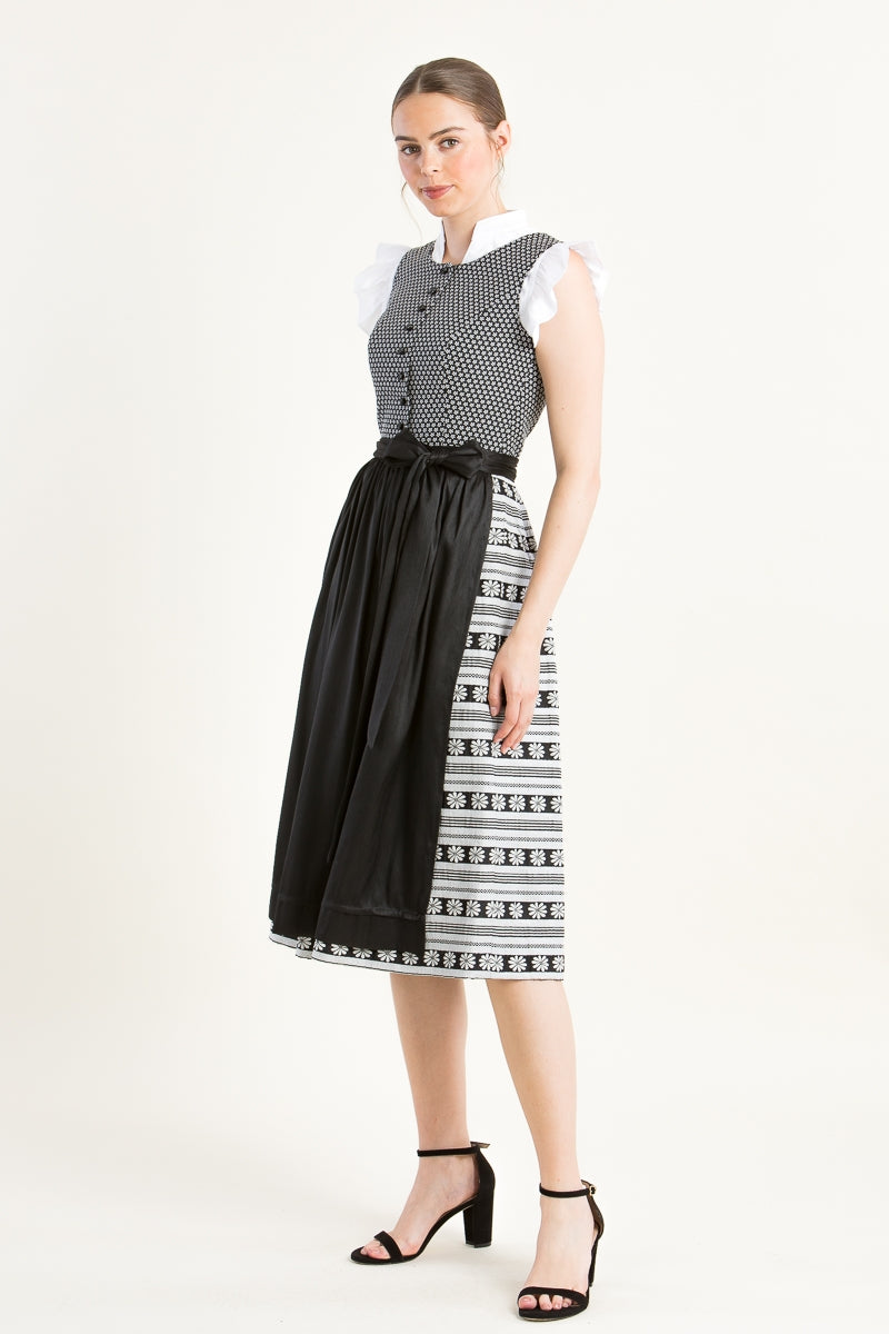 Wenger 'Laetizia' High-Necked Dirndl in Classic Black & White