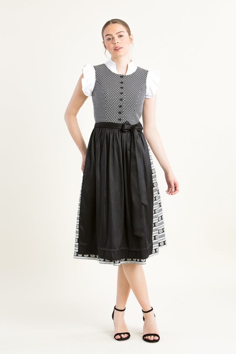 Wenger 'Laetizia' High-Necked Dirndl in Classic Black & White